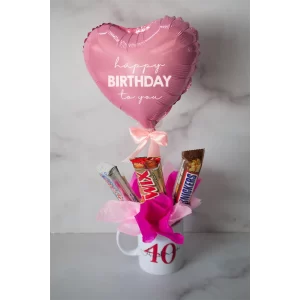 Taza con globito mini  + 3 mini chocolate