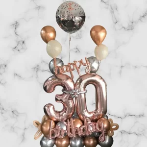 Números gigantes + letras happy birthday + bunch + 6 látex + burbuja