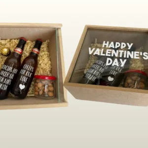 2 cervezas personalizadas + cajita + Jar con manías + Ferrero Rocher
