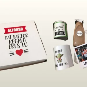Cajita personalizada + Taza personalizada + Café personalizado + Pringles personalizada + foto