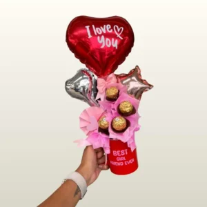 Globo I love u con helio + taza + Ferrero Rocher