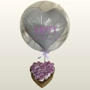 Happy valentines day con rosas lila + globo con helio