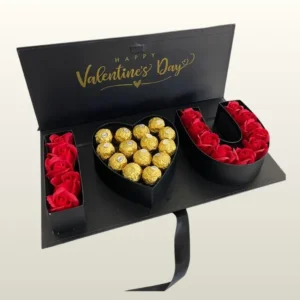 I love u con rosas eternas y Ferrero Rocher