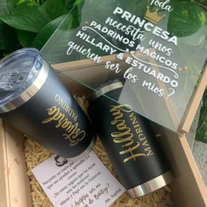 Caja personalizada de madera + 2 tumbler personalizados